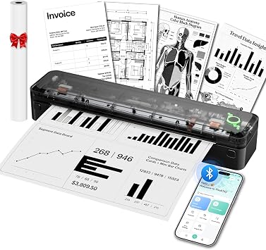 A8 Portable Thermal Printer, Wireless Bluetooth Inkless Printer for Travel, Supports 8.5" x 11" US Letter and A4 Thermal Paper, Compatible with iPhone, Android, Windows, Mac