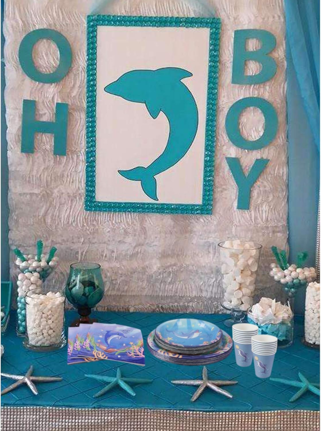 Cieovo Ocean Sea Life Dolphin Party Pack, Serves 16 Guest -Including Dinner Plates, Luncheon Napkins and Cups Supply Tableware Set Kit for Underwater World Creatures Dolphin Theme Party Decorations : Home & Kitchen