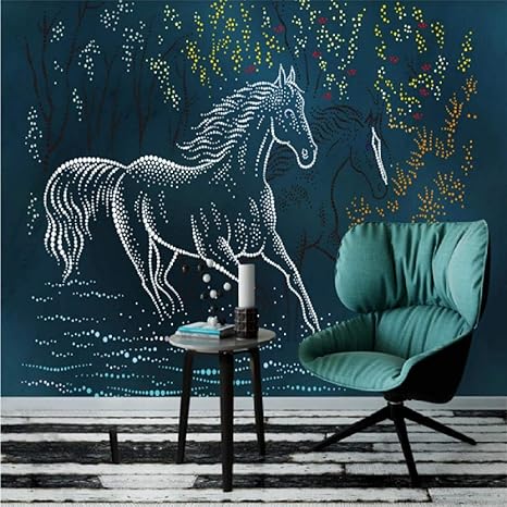 Amazon Hanhantang 抽象的な黒と白のドット 馬のペア 暗い青色の背景 壁紙 3d家の装飾の壁紙 400x280cm 壁紙 Amazon Hanhantang 抽象的な黒と白のドット 馬のペア 暗い青色の背景 壁紙 3d家の装飾の壁紙 400x280cm 壁紙