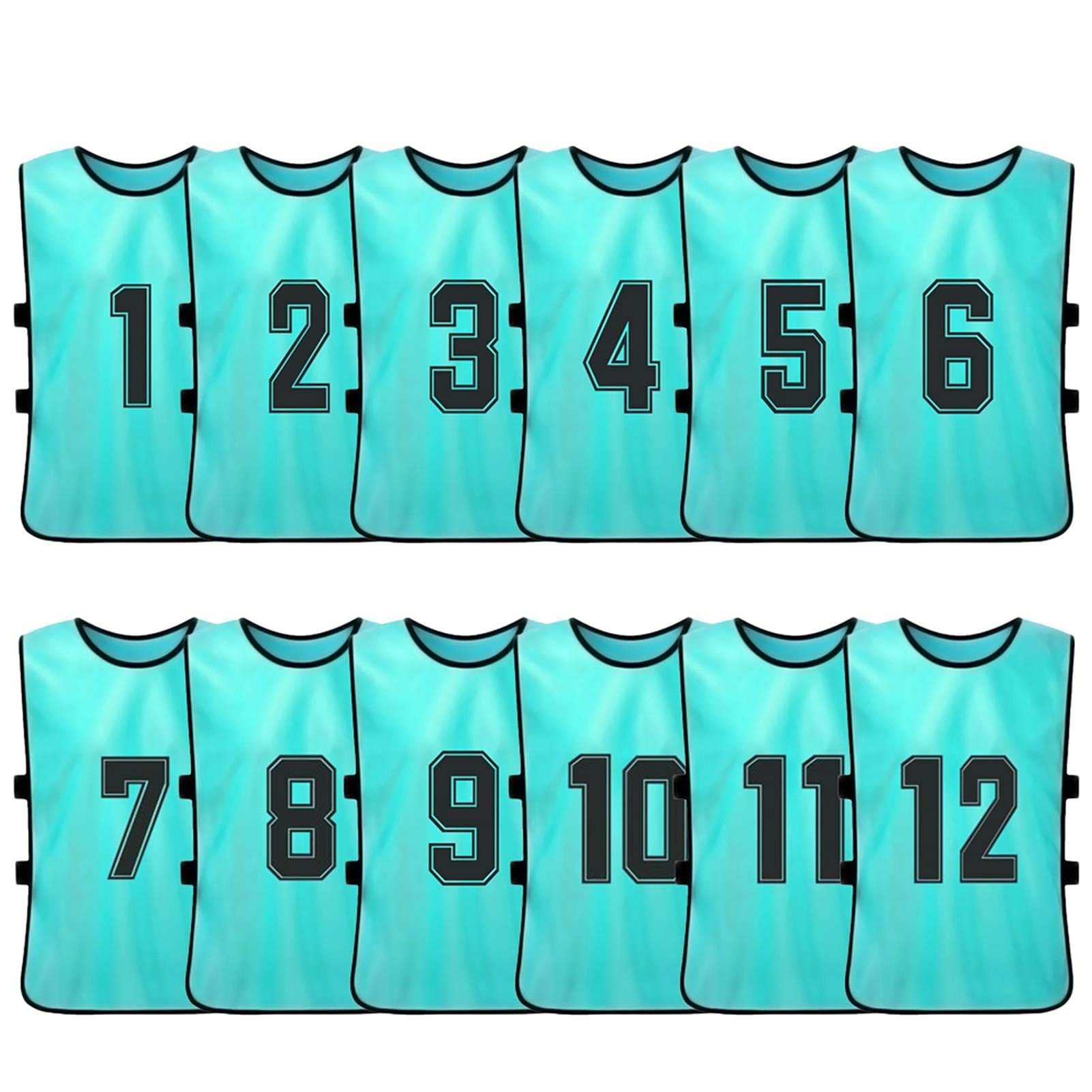 JUANZI Numbered Soccer Jerseys,12 PCS Adults Soccer Pinnies Quick Drying Football Team Jerseys Youth Sports Soccer Team Training Numbered Bibs Practice Sports Vest