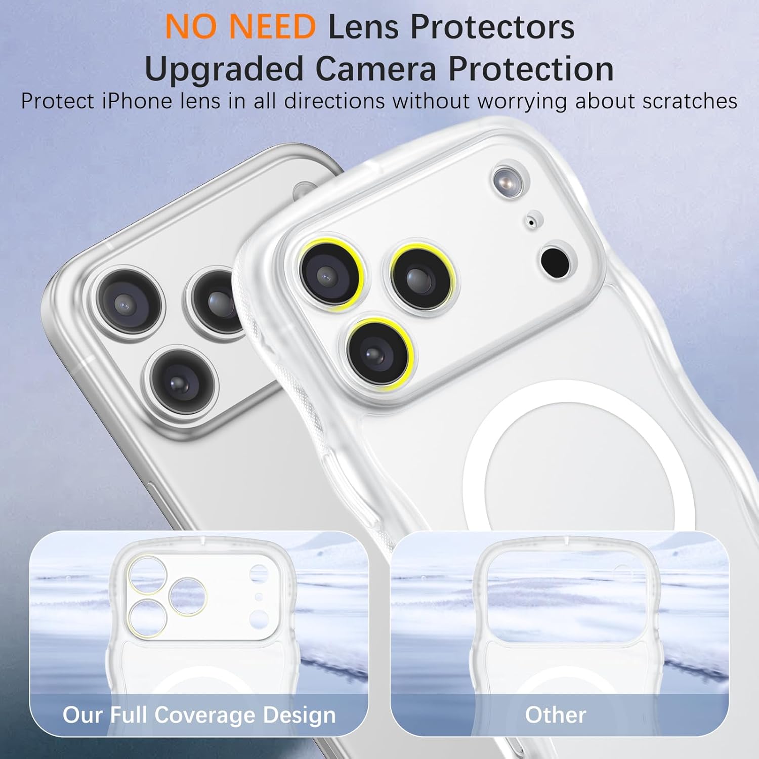 BENTOBEN Magnetic for iPhone 17 Pro Max Case, Cute Wavy [Full Camera Protection][Compatible with MagSafe] Matte Anti-Slip Bumper Women Girls Boys Protective Cover for 17 ProMax 6.9", Clear White - Image 4