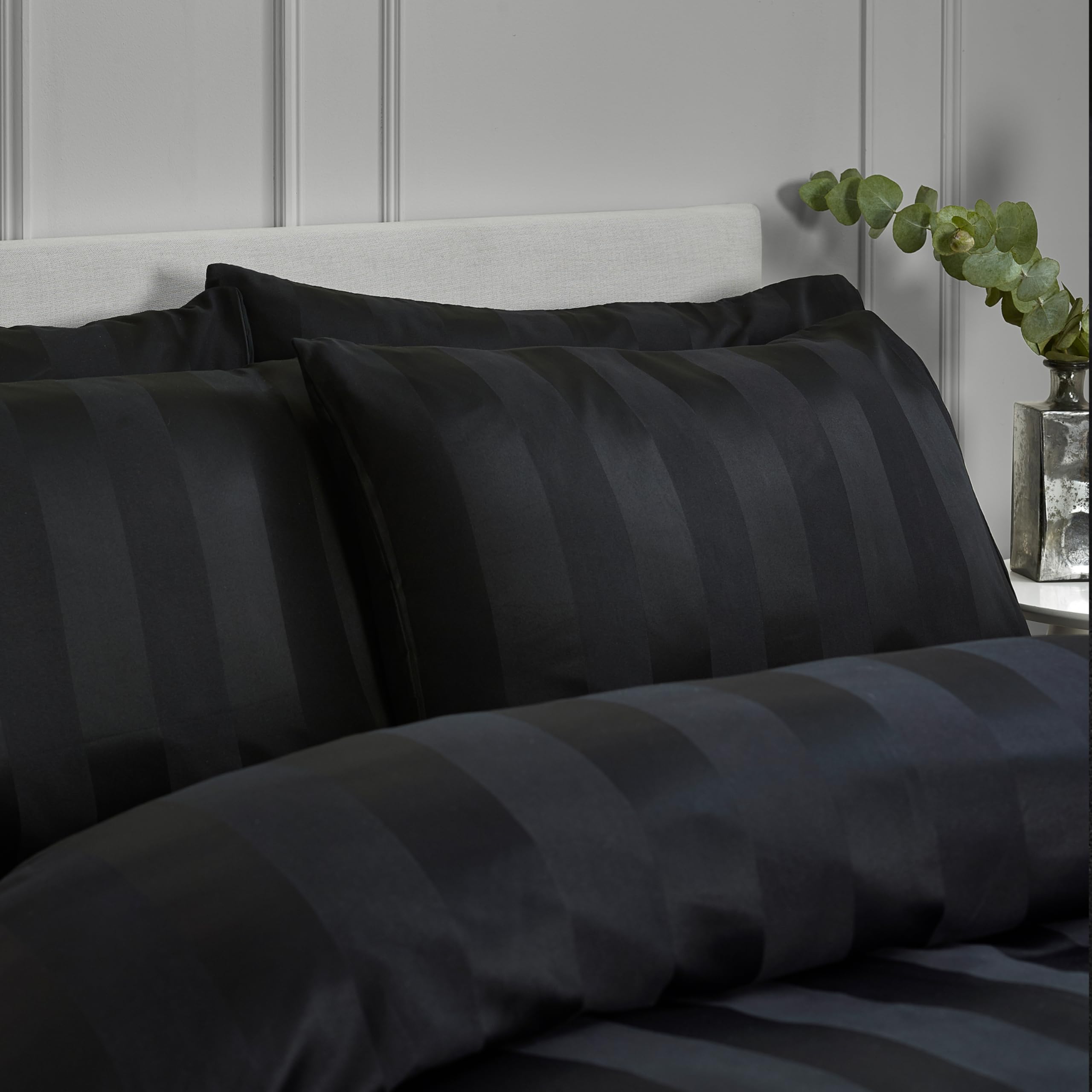Catherine Lansfield Black 'So Soft Satin Stripe' Standard Pillowcase Pack Of 4 In