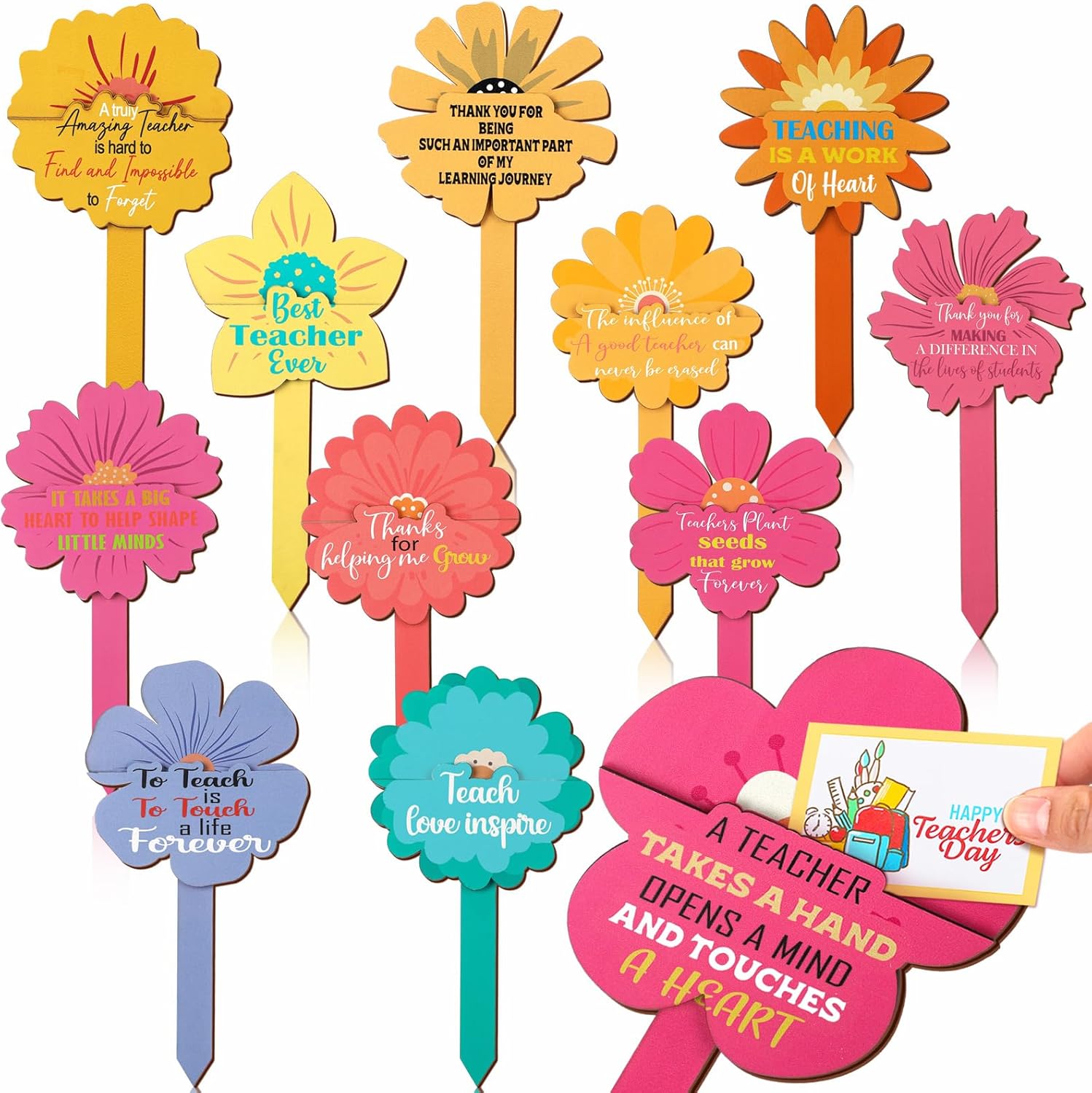 Colarr 12 Pcs Teacher Appreciation Gift Card Holder Bulk 9.4 x 4.7 Inches Thank You for Helping Me Grow Gift Card Plant Tags End of Year Teachers Gifts Ornaments for Teacher Appreciation Week