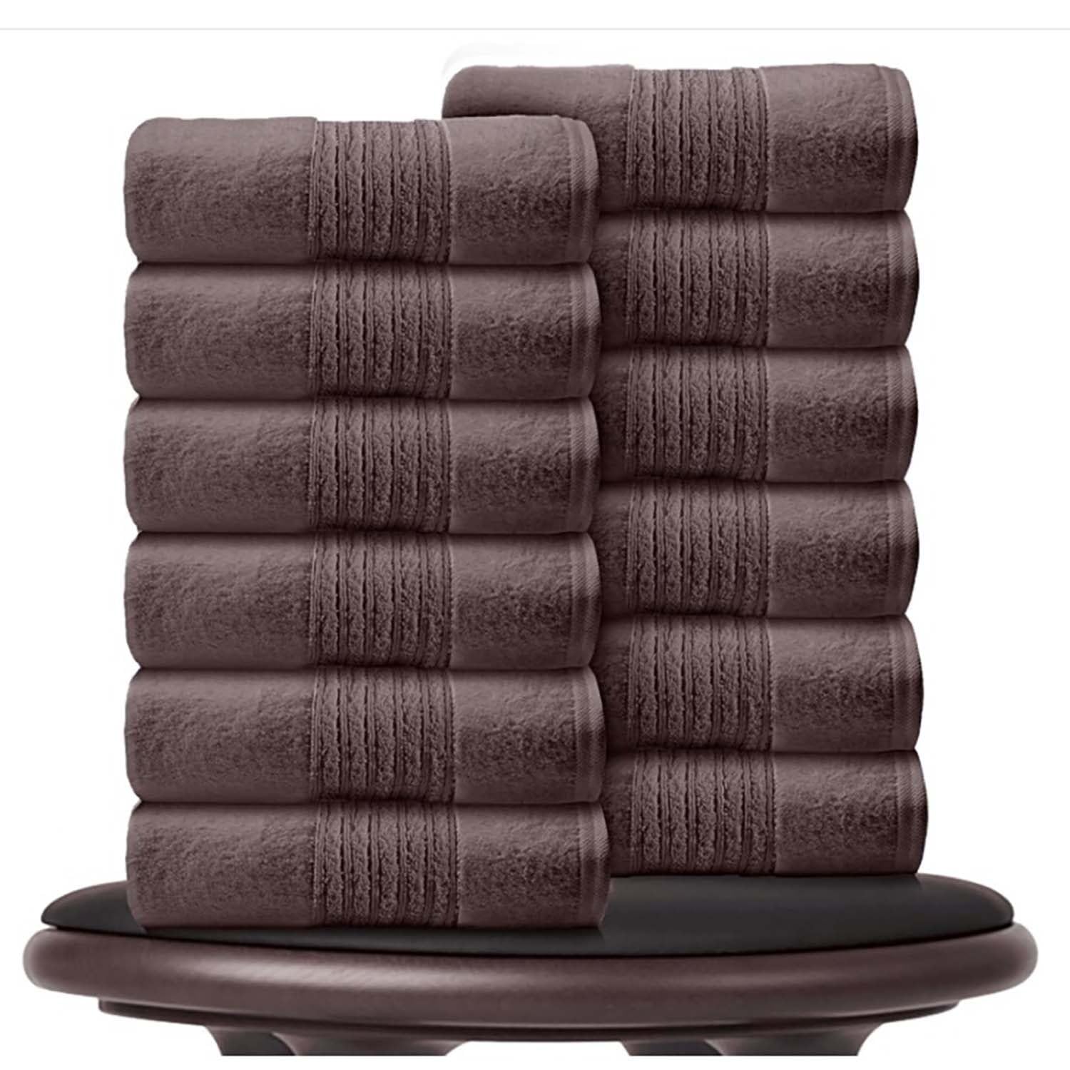 GC GAVENO CAVAILIA 12 Pack Face Towels Set (30x30 CM) - Cotton Face Cloths - Quick Drying & Highly Absorbent Fingertip Towel Washcloth For Bathroom, Spa, Gym Towels - Walnut