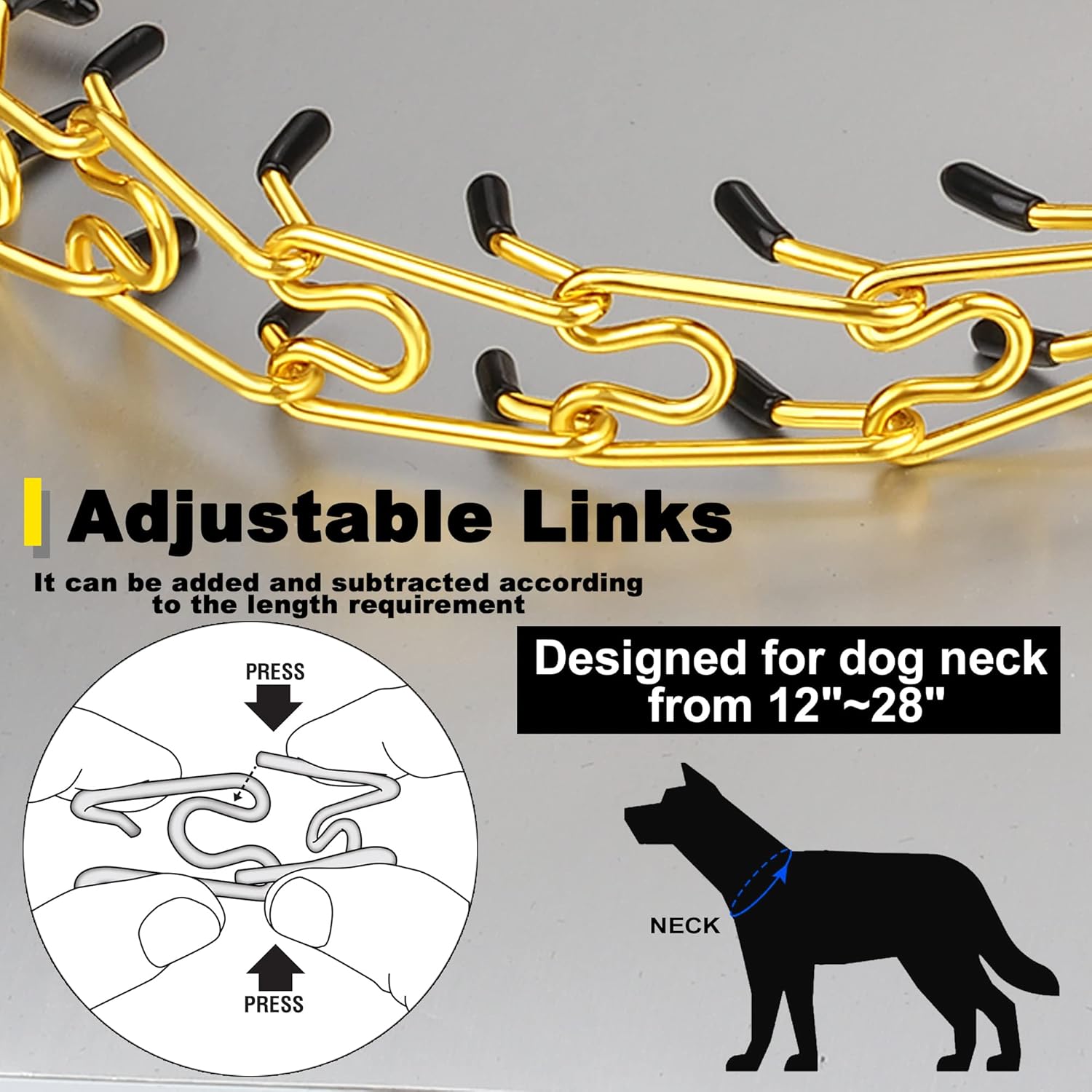 Pinch Prong Collar for Dogs, Adjustable Dog Training Choke Spike No Pull Martingale Collars with Quick Release Buckle for Small Medium Large Dogs Stainless Steel (12"~28" Gold 3.0mm)