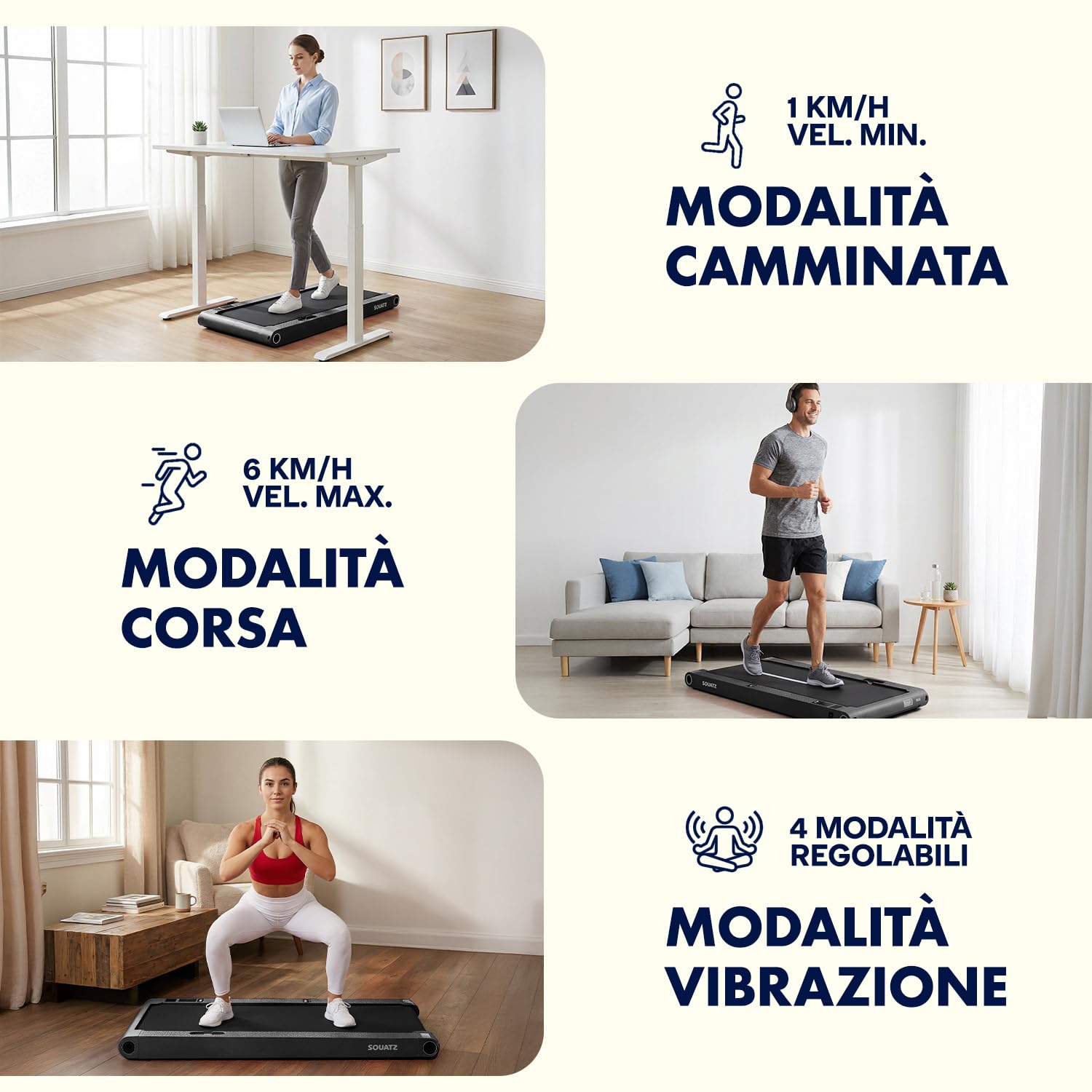Squatz Tapis Roulant, Pieghevole, Tapis Roulant Salvaspazio, 2-in-1 Walking Pad con Vibrazione, Display LED, Nastro Antiscivolo, Motore Silenzioso 750W per Casa e Ufficio