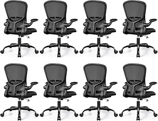 Office Desk Chairs, Ergonomic PC Desk Chair with Wheels, Adjustable Lumbar Support and Height, Swivel Computer Chair with Flip-up Armrests and Ergo Mesh Backrest(Black, Pack of 8)
