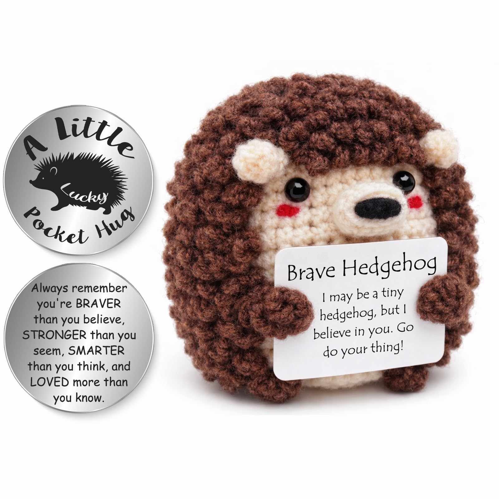 Tixlux Hedgehog Gifts for Women Men, Handmade Positive Crochet Animals, with Pocket Hug Lucky Charm, Good Luck, Emotional Support, Encouragement, Birthday Present