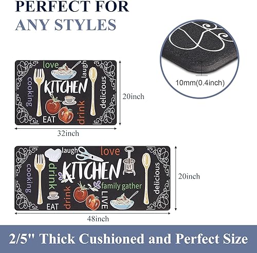 Miniatura 20 de HEBE - Juego de 2 alfombrillas de cocina antifatiga, impermeables, antideslizantes, cómodas, resistentes, de pie, de espuma de PVC, acolchadas, 17 x