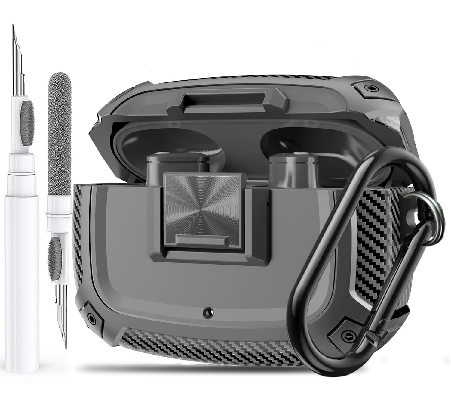 Olytop for Beats Studio Buds/Bud + Case Cover with Lock Clip 2021/2023, Rugged Shockproof Protective Hard Skin with Carabiner&Cleaner Pen Men Women