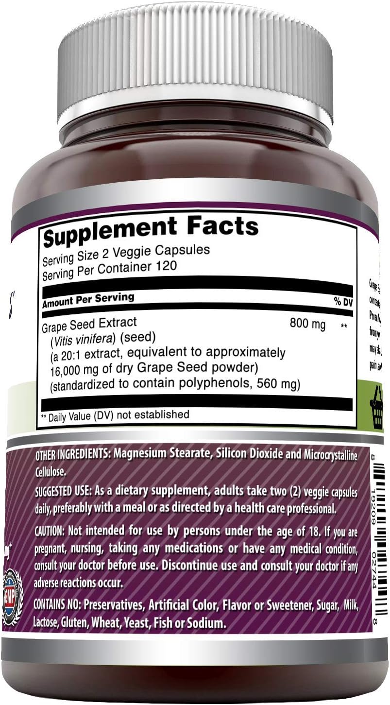 Amazing Formulas Grapeseed Extract 16000 mg Per Serving 240 Veggie Capsules (Non GMO,Gluten Free) - 20:1 Extract Equivalent to Approximately 16,000 mg of Dry Grape Seed Powder : Health & Household