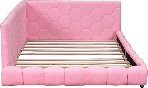 Miniatura 49 de SOFTSEA Marco de sofá cama simple para sala de estar, sofá cama tapizado de tamaño matrimonial con colchón de funda de lino, respaldo y Beige,Beige