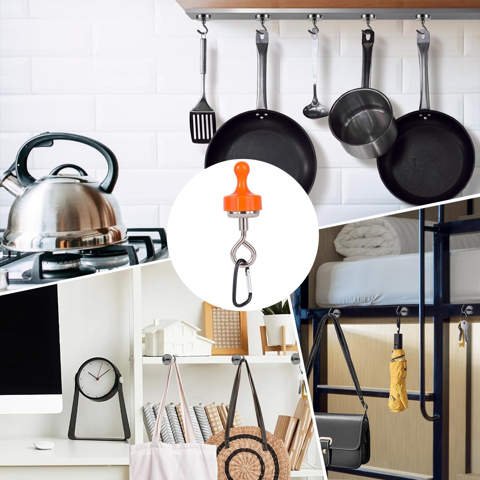 Hochleistungs-Magnethaken, Stabiler Kleiderbügel mit Karabiner | Magnetischer Kleiderbügel, für Schiffe, Wohnmobile, Reisen, Küche, Badezimmer, Grill, Türen, Kühlschränke, Deckensc