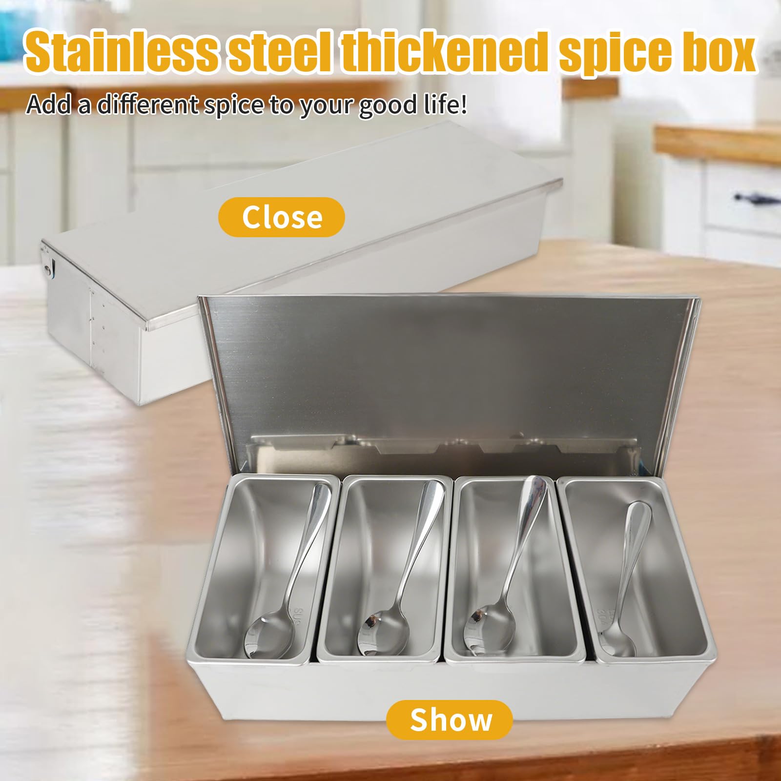 Caja de ingredientes para múltiples especias, recipiente de acero inoxidable con tapa, recipiente para ingredientes, bar para gastro, recipiente para barbacoa, accesorios para pizza, estación