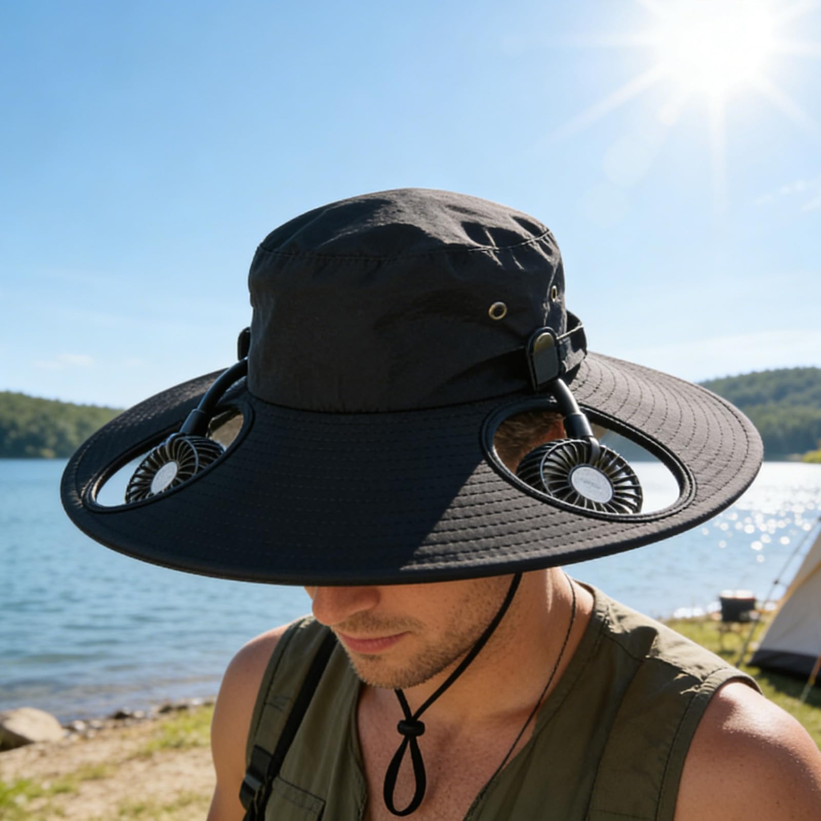 Générique Cappello Bucket – Cappelli a tesa larga con ricarica USB,Cappello da sole a bordo largo, per spiaggia, escursionismo, pesca, giardinaggio, viaggi, festival, estate