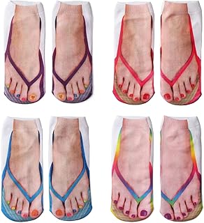 Manicure Print Socks, 3D Pattern Socks, Casual Personalized Flip-Flop Socks, Women's Low Top Ankle Socks. (4 Pairs)