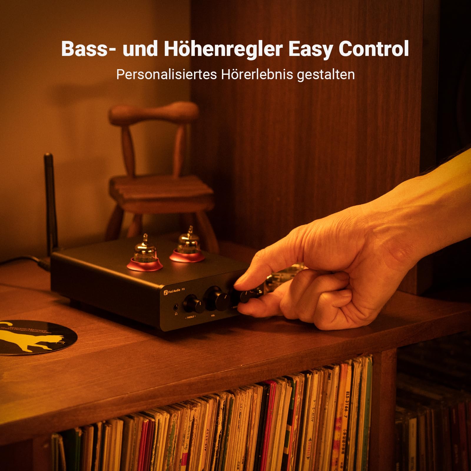Fosi Audio P3 Hi-Fi Röhren Vorverstärker, Home Audio Mini Röhrenverstärker & Kopfhörerverstärker, Bluetooth 5.1 aptX-LL & aptX-HD, Bass & Treble Reglern für Hi-Fi Stereo Aktivlautsprecher, RCA & AUX