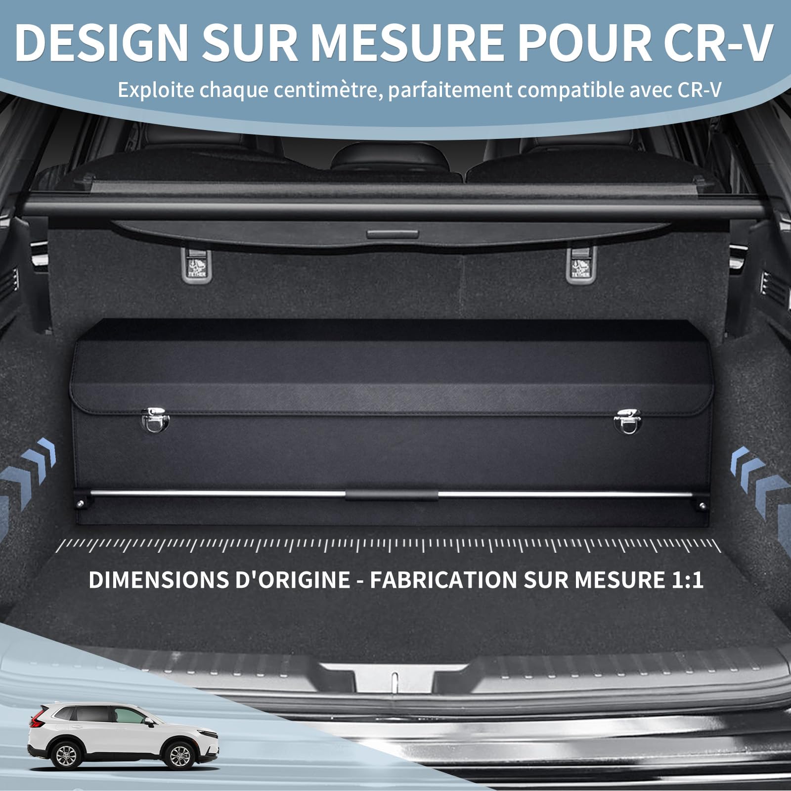 Organiseur de coffre de voiture, en cuir imperméable, avec couvercle et poignée stable, compartiment de rangement pour emballage, SUV, accessoires de voiture (Noir, XXL (101 * 29 * 31cm))
