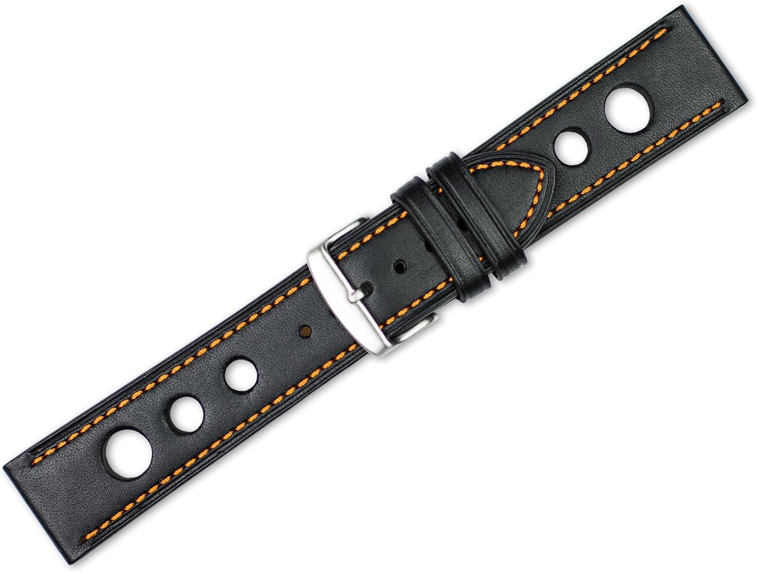 deBeer Leather Watch Band - Leather Grand Prix - Black w/orange stitching - 20mm