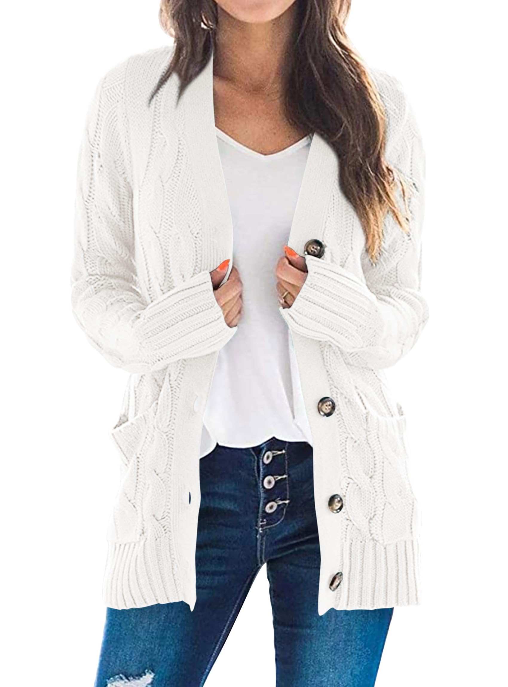 PRETTYGARDEN Womens Open Front Cardigan Sweaters Fall Fashion Button Down Cable Knit Chunky Winter Clothing Outerwear Coats