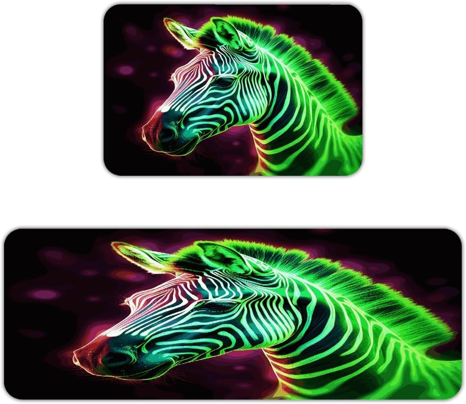 Glowing Zebra Kitchen Mats with 2PCS Non-Slip Washable,Kitchen Rug Heavy Duty Durable, Floor Mats for Kitchen,Office,Sink,Laundry