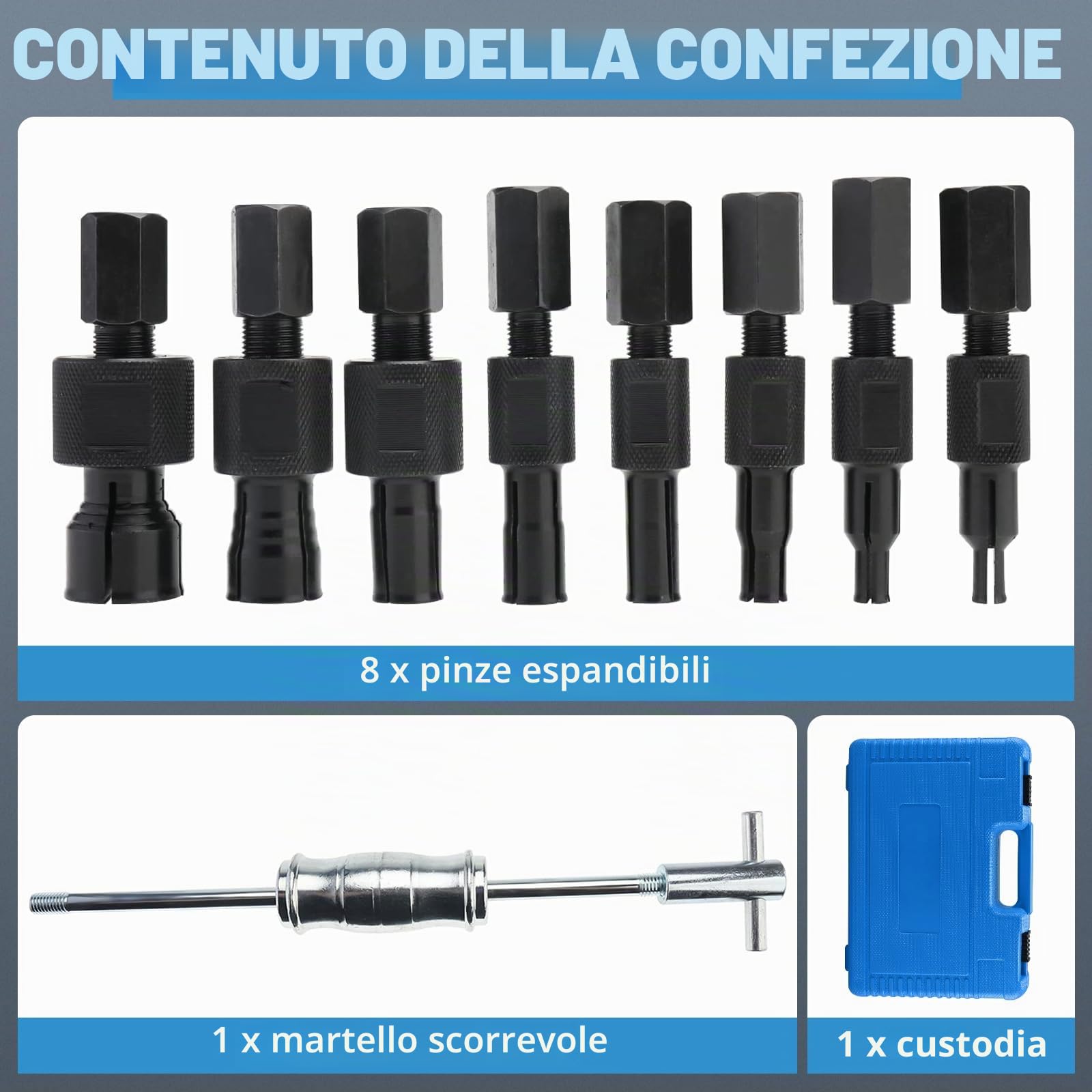 BOOMSTART Set di 9 estrattori per cuscinetti interni, 8 mm - 32 mm, estrattore per cuscinetti a sfera con martello scorrevole