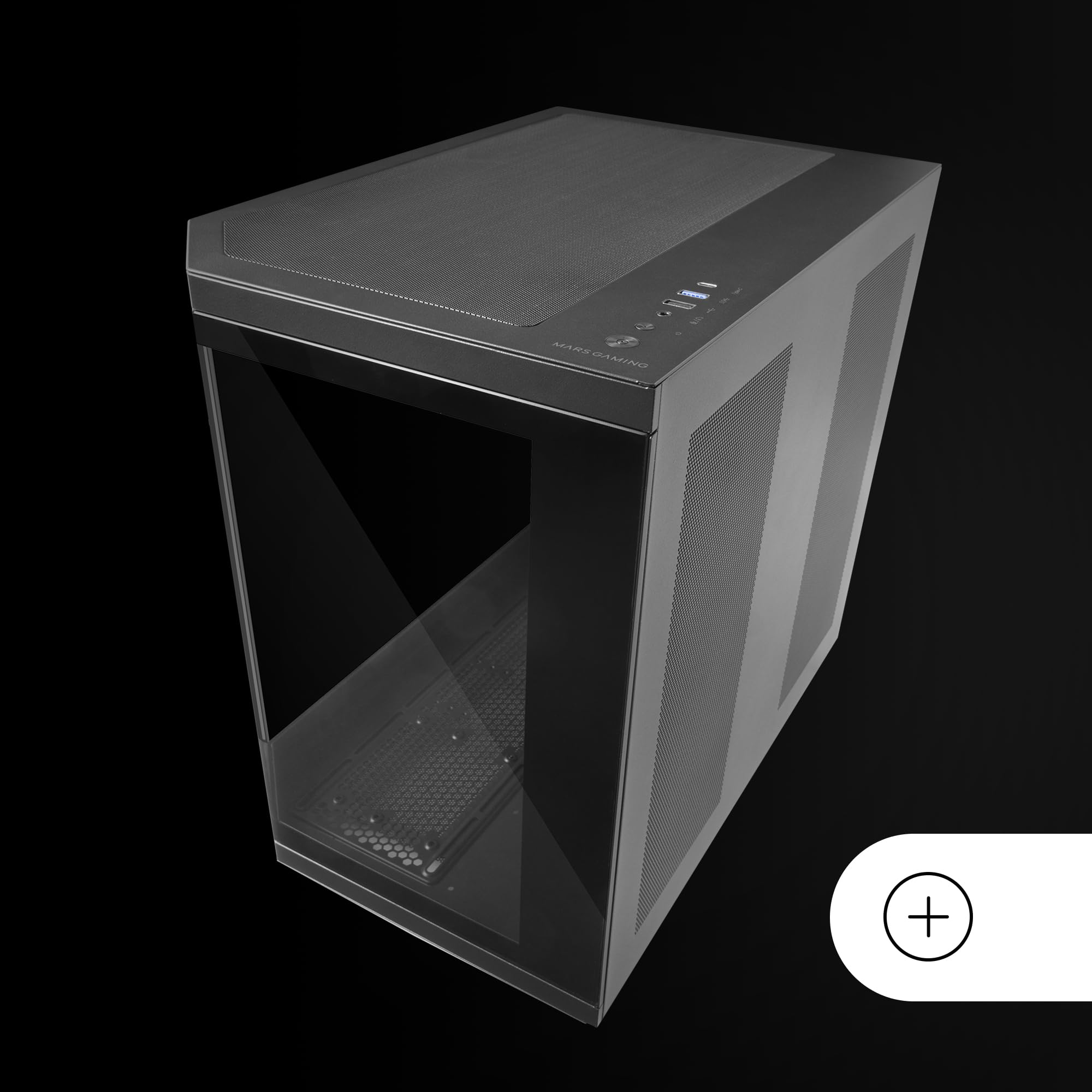 Mars Gaming MC-3TCORE, Custom ATX Gaming Gehäuse, Abnehmbares Fenster aus Dreifachglas, Dual-Kamera, Reverse Connector Backplane Kompatibler Semitower, Unterstützung für Flüssigkeitskühlung, Schwarz