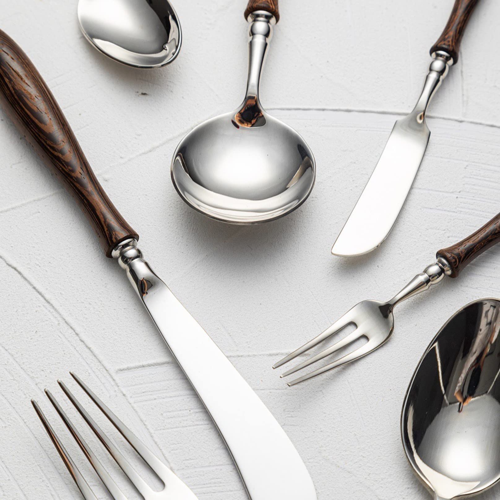 Ensemble de Couverts 7 pièces cuillère Fourchette Couteau avec Manche en wengé, Ensemble d'argenterie Acier Inoxydable Hnadle Bois Luxe for la Maison, Pique-Nique