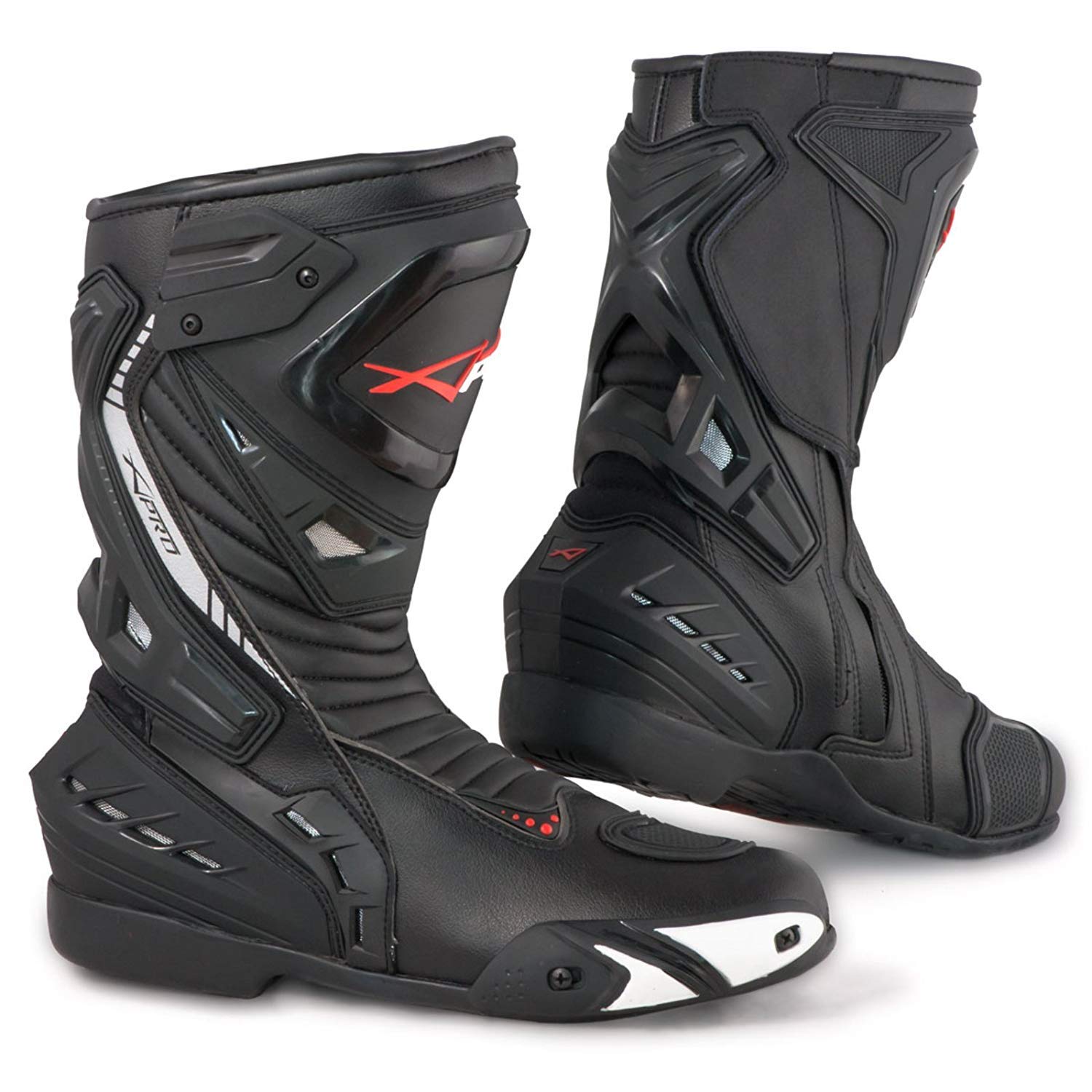 A-Pro Stivali Moto Sport Racing Pista Strada Tecnico Microfibra Colori (41 EU, Nero)