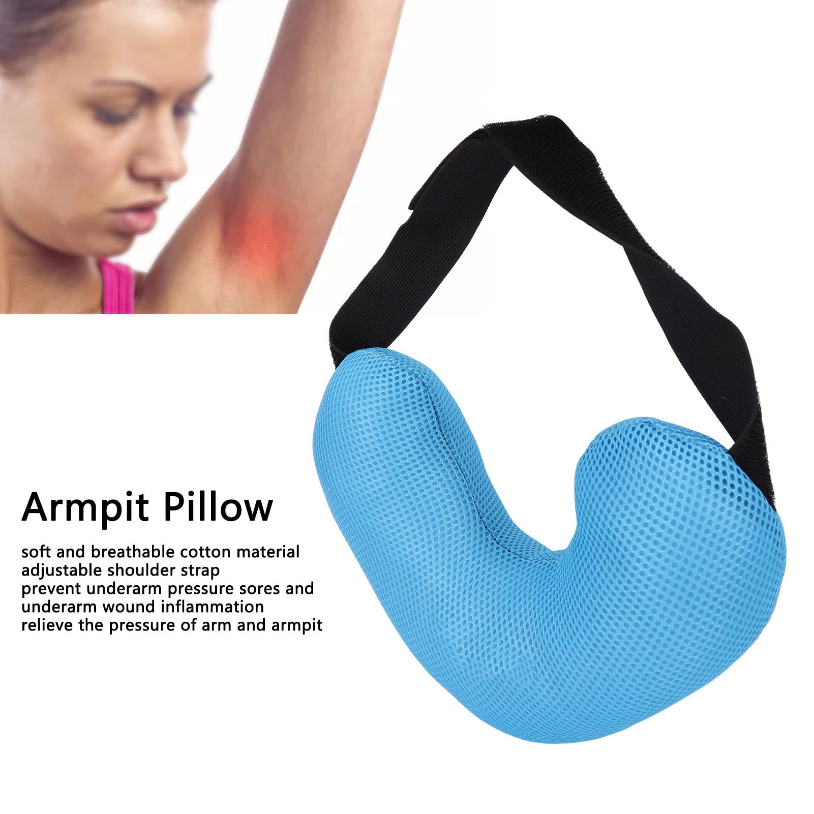 Oreiller de Mastectomie, Oreiller en Coton Doux et Respirant avec Sangle Réglable pour Soulager la Pression, Prévenir L'inflammation du du Sein(Bleu)