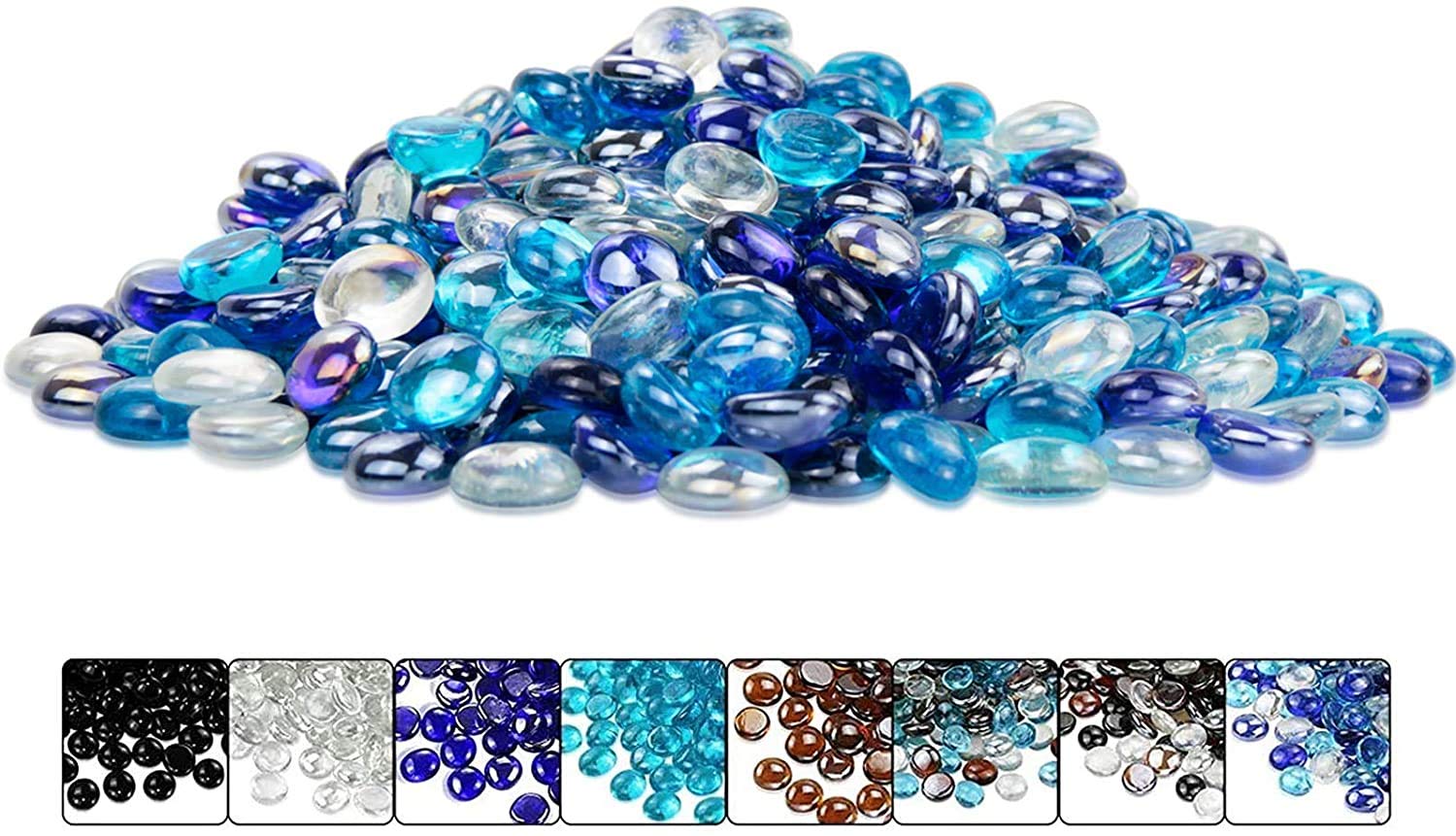 Hisencn Fire Glass for Fire Pit - Blended Blue Fire Glass Drops Beads Rocks for Propane Fire Pit, Outdoors and Indoors Natural or Propane Fireplaces, Fire Bowls, 1/2 Inch Firepit Glass Beads 10 lbs