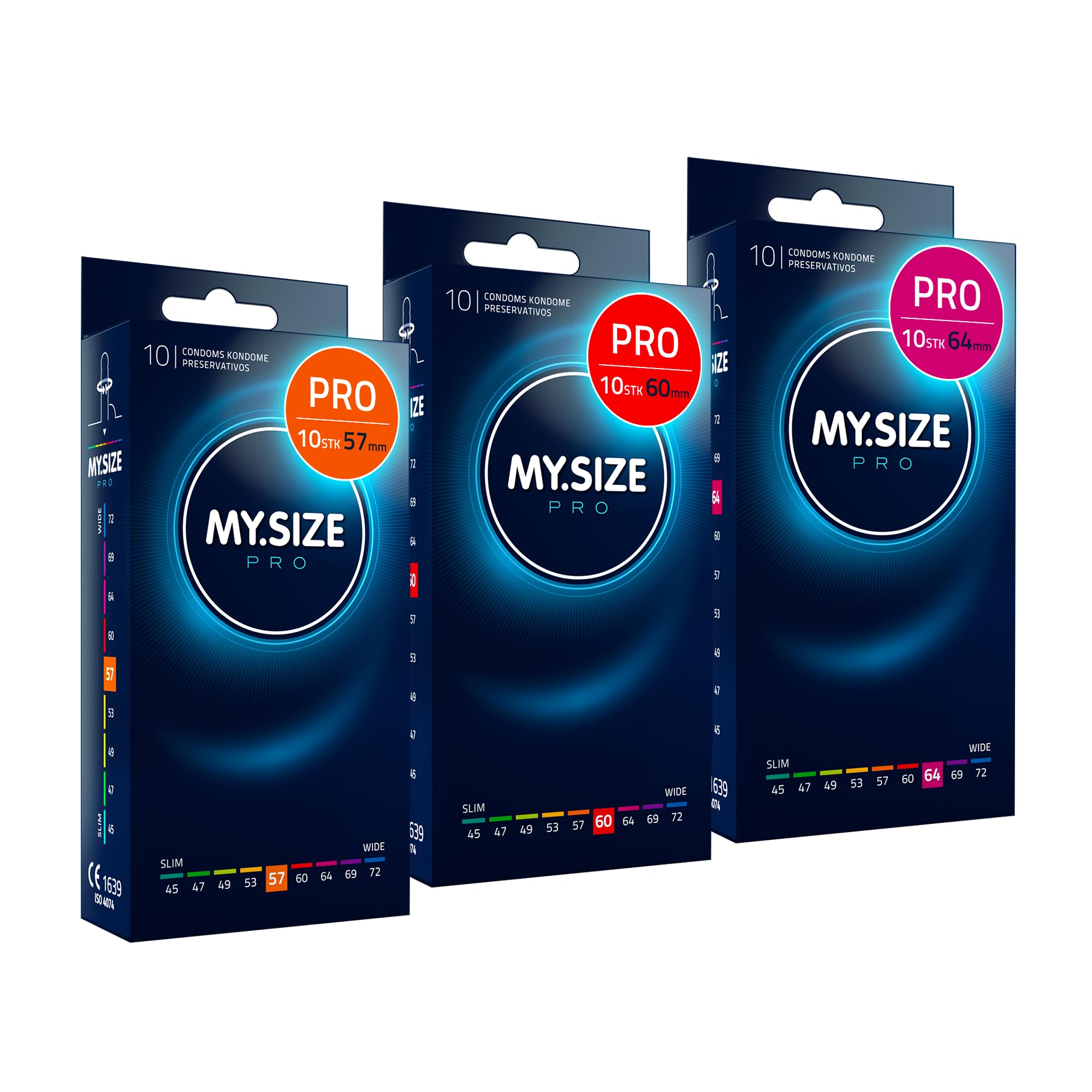 MY.SIZE PRO ELITE Kondome Set, Größe 4,5,6 57,60,64 mm, 3x10 Stück – Extra reines Vytex-Latex, leicht zu öffnen