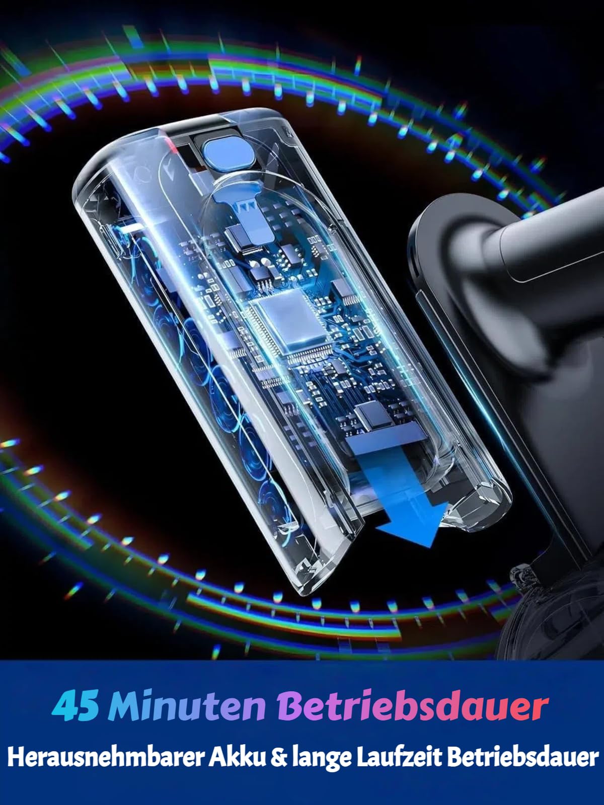 Akku Staubsauger 52KPa/400W/45Min, Kabelloser Staubsauger mit selbststehendem Design, Anti-Tangle Bürste, LED-Display, 3 Saugstufen, abnehmbarer Akku für Tierhaare, Hartböden & Auto - Azure