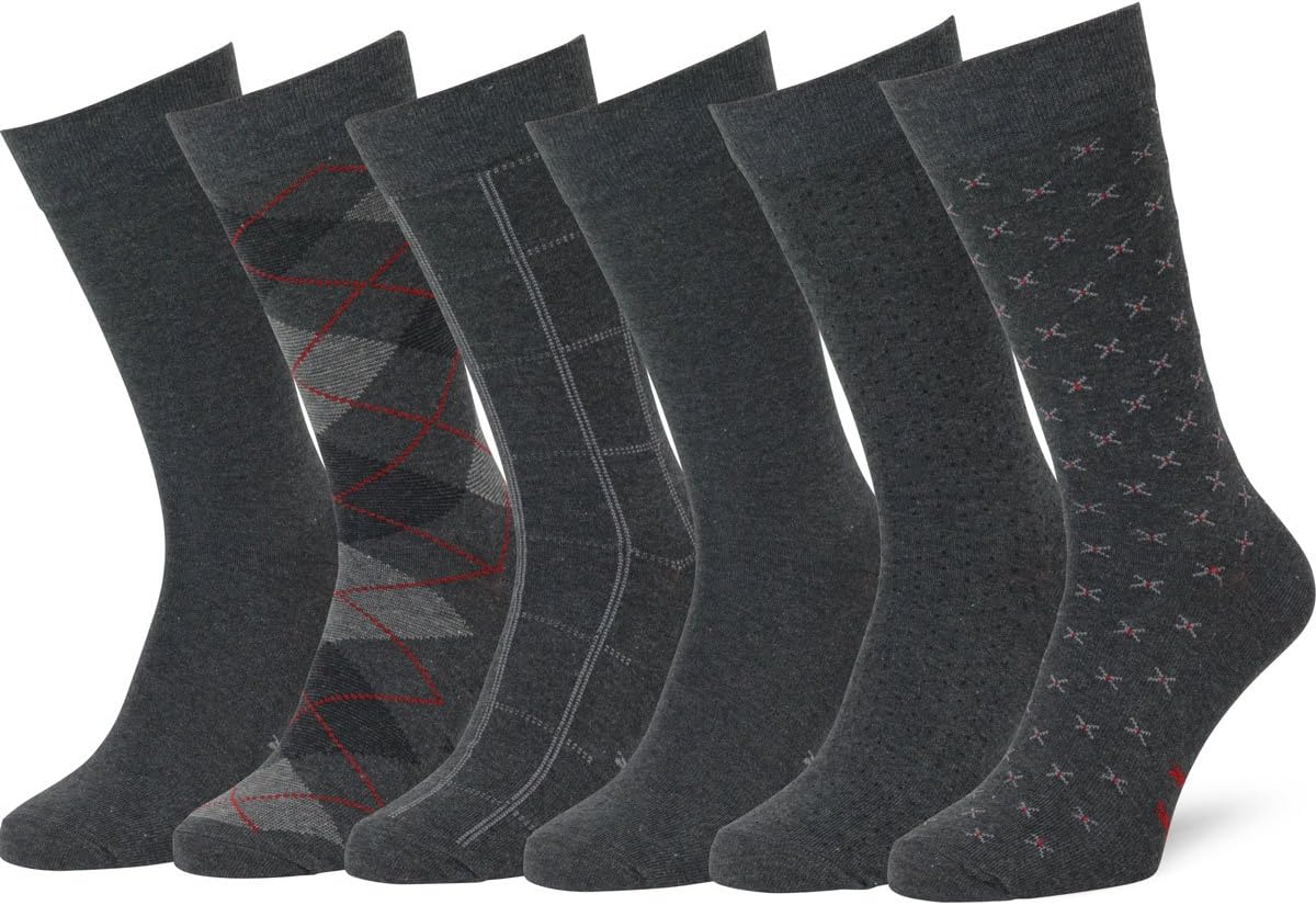 Easton Marlowe Men's Classic Subtle Pattern Dress Socks - 6pk #4-6, Charcoal - 43-46 EU shoe size