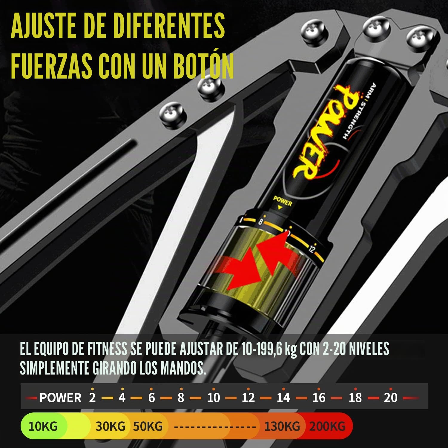 LEJIEYIN Barra Twister de Potencia Hidráulica Ajustable 10-200 kg, Doble Muelle Hidráulico para la Musculación de Pectorales y Hombros
