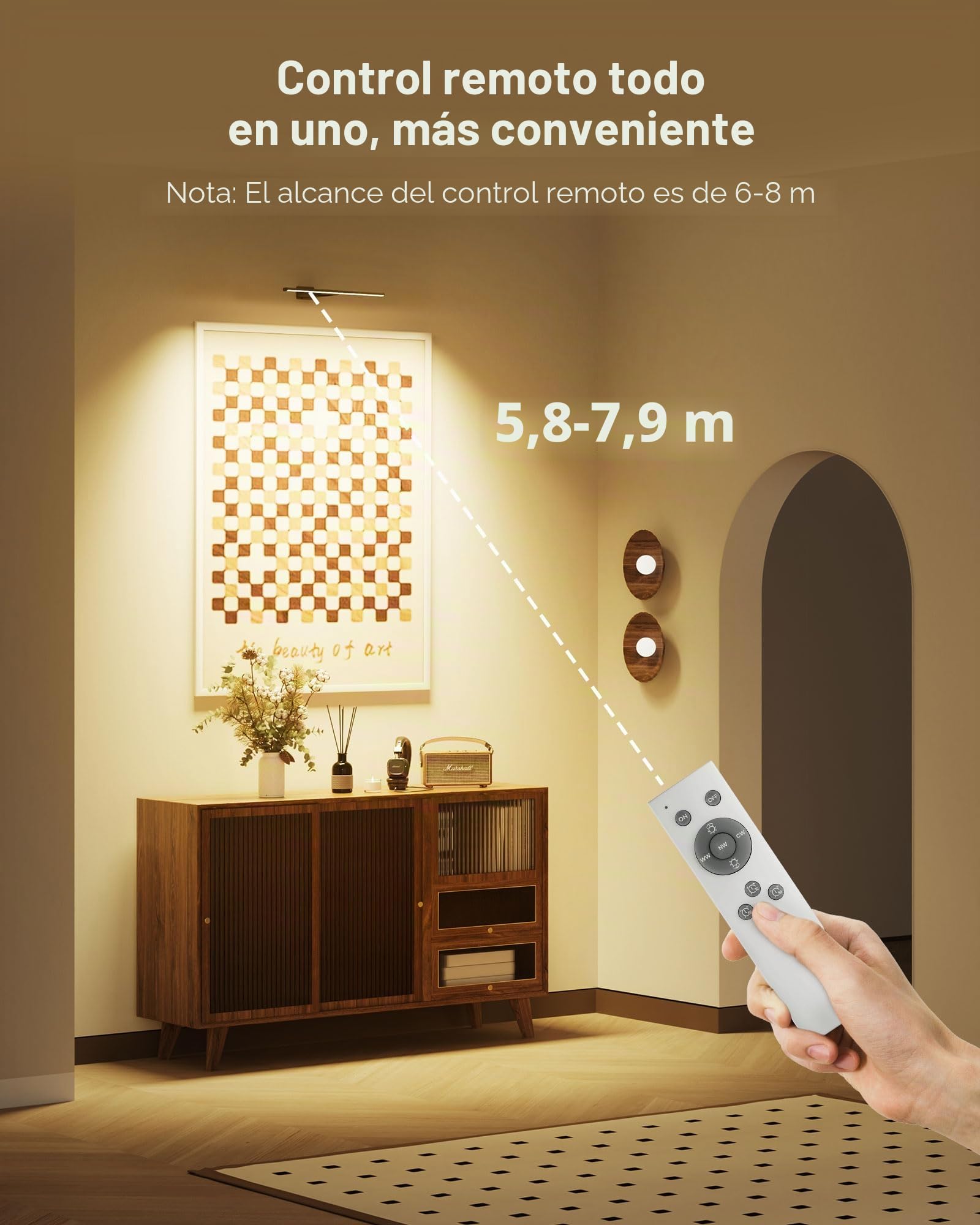 Iluminación de imagen inalámbrica, batería de 12000 mAh, lámpara de imágenes recargable con mando a distancia, lámpara de pared LED regulable para interiores para cuadros y pinturas, 3 temperaturas de