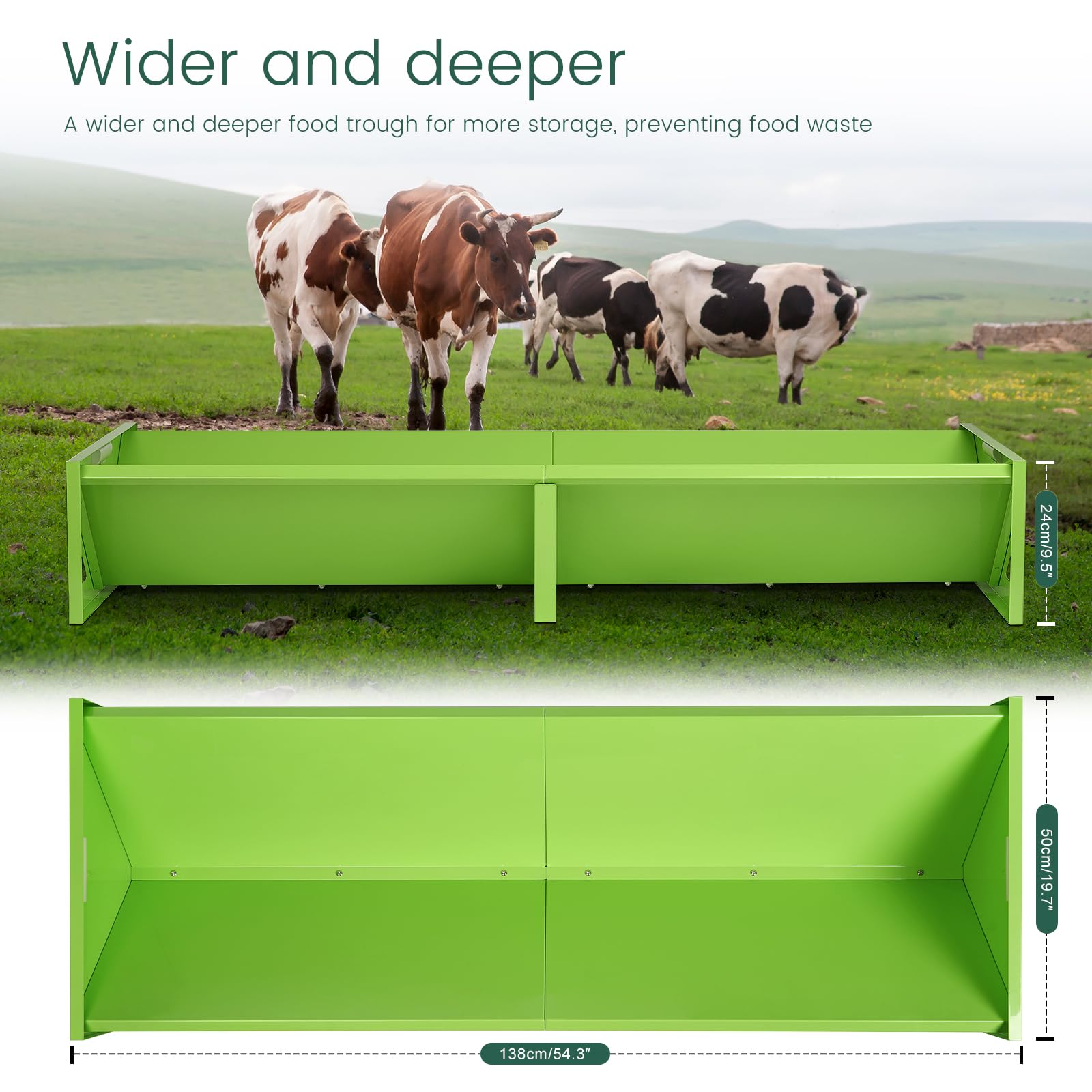Comedero para Cabras, de 139.7 cm, de Metal de Gran Capacidad, de Acero galvanizado, para Ganado, Vacas, Caballos, ovejas, Cabras, Cerdos, terneros, Ciervos