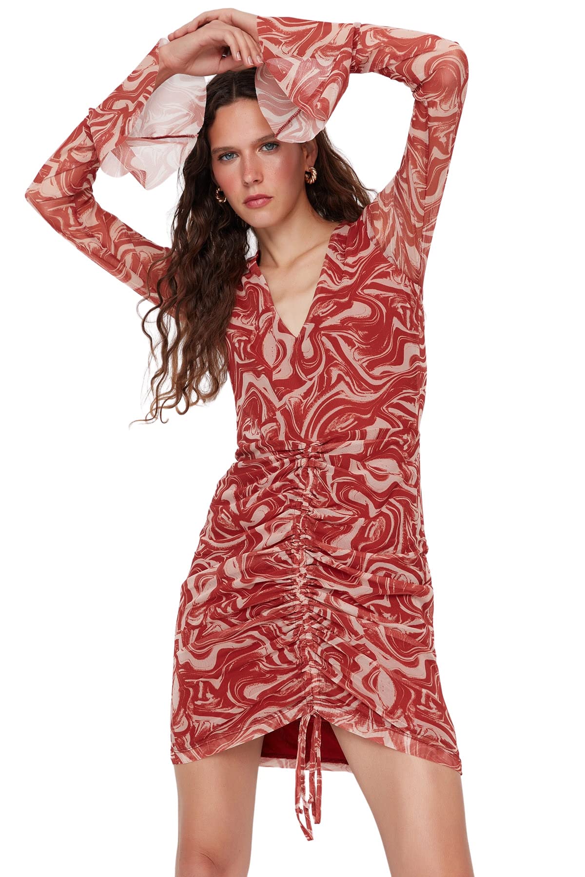 Trendyol FeMan Design Midi Bodycon Slim fit Knit Dress Brown