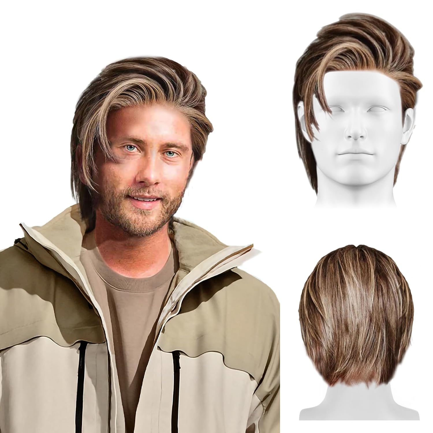HAEIGTD Blonde Men's Long Wigs with Rock Retro Style
