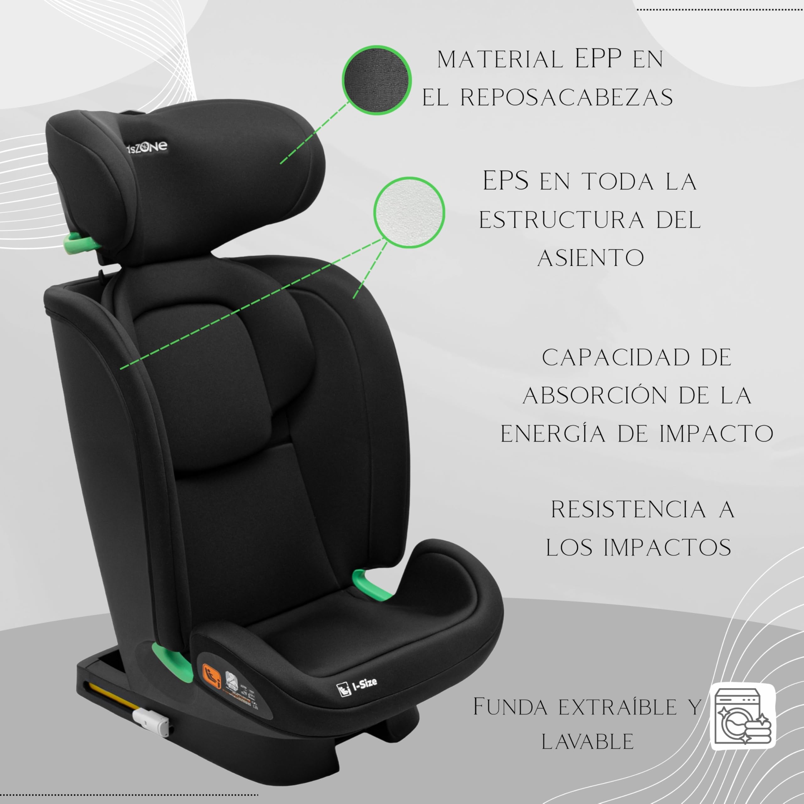 Silla Coche Grupo 2-3 Isofix 15-36 kg, 100-150 cm - Silla de Coche para niños 4 a 12 años, i-Size - 7 Posiciones de Reclinado, Reposacabezas 9 Posiciones, Funda Desmontable