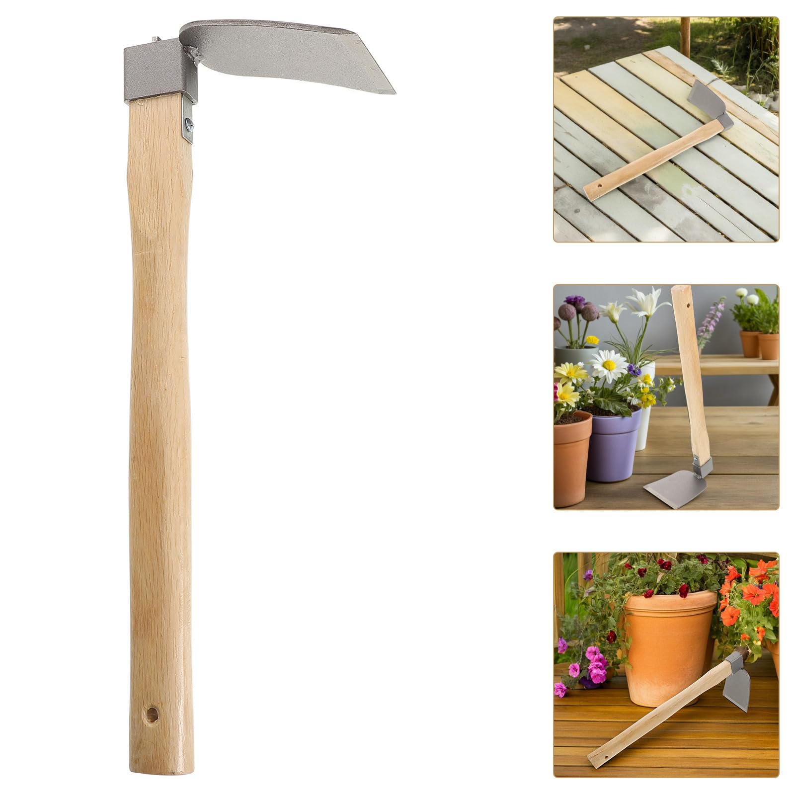 UKCOCO Azadas de Jardinería Manuales de Acero y Madera, 2 Piezas para Desherbar y Excavar Tierra, Herramienta Multiusos para Plantar y Cuidar el Jardín