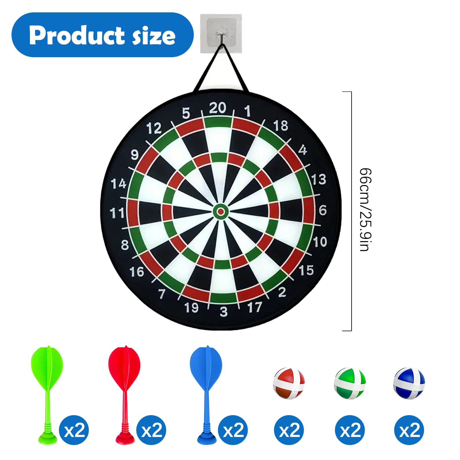 26"/66cm Diana de Dardos para niños, Tablero de Dardos de un Solo Lado,Regalos para Fiestas de diversión Deportiva en Interiores/Exteriores para niños 3-12 niños y niñas de 10 años - 4