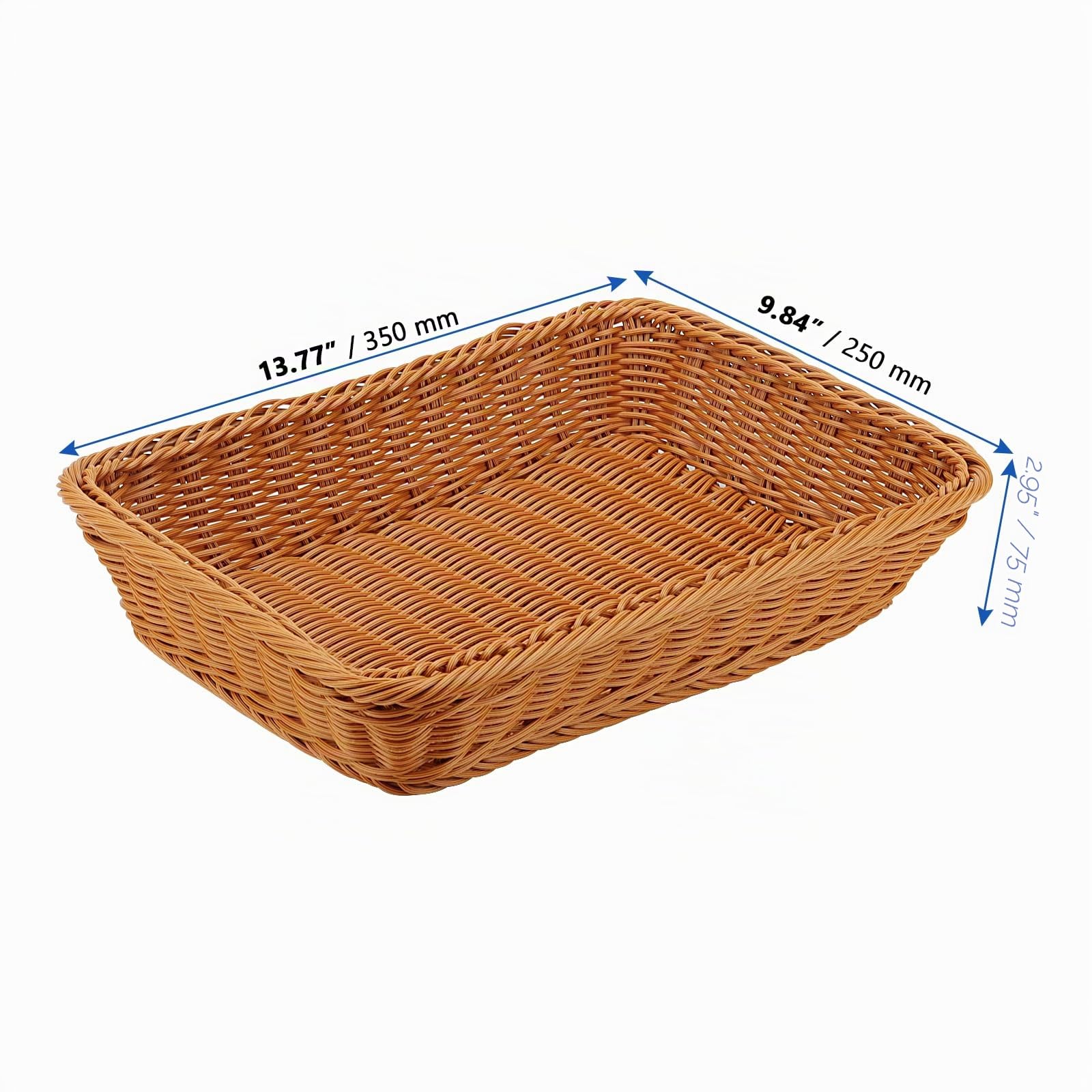 MANCHAP 3 cestini rettangolari in vimini sintetico, 35 x 25 x 7,5 cm, in finto rattan, per pane e frutta, per cucina