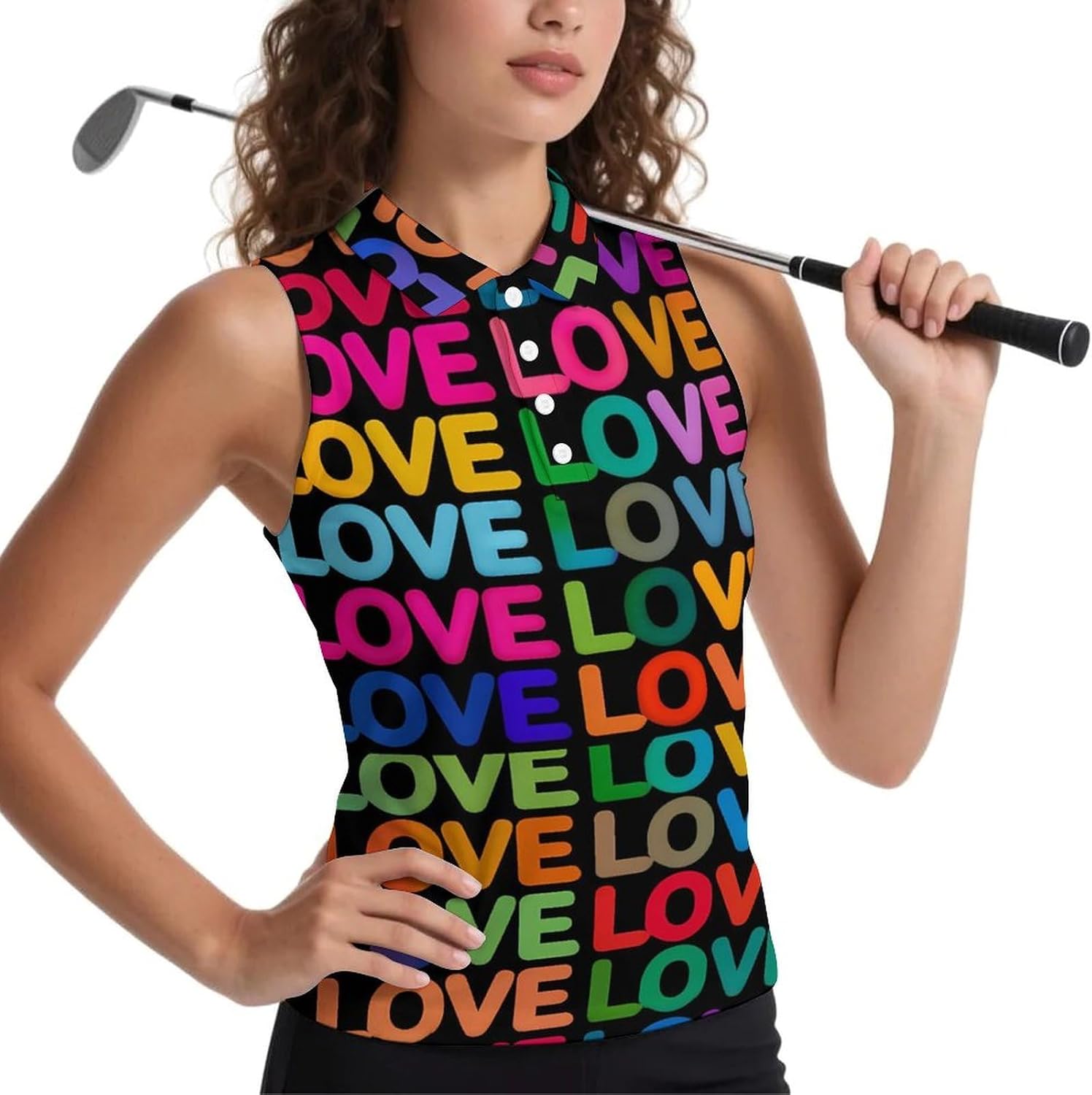 Rainbow Love Women Sleeveless Collared Golf Polo Shirt | V Neck Tank Top,Breathable Tennis Shirts