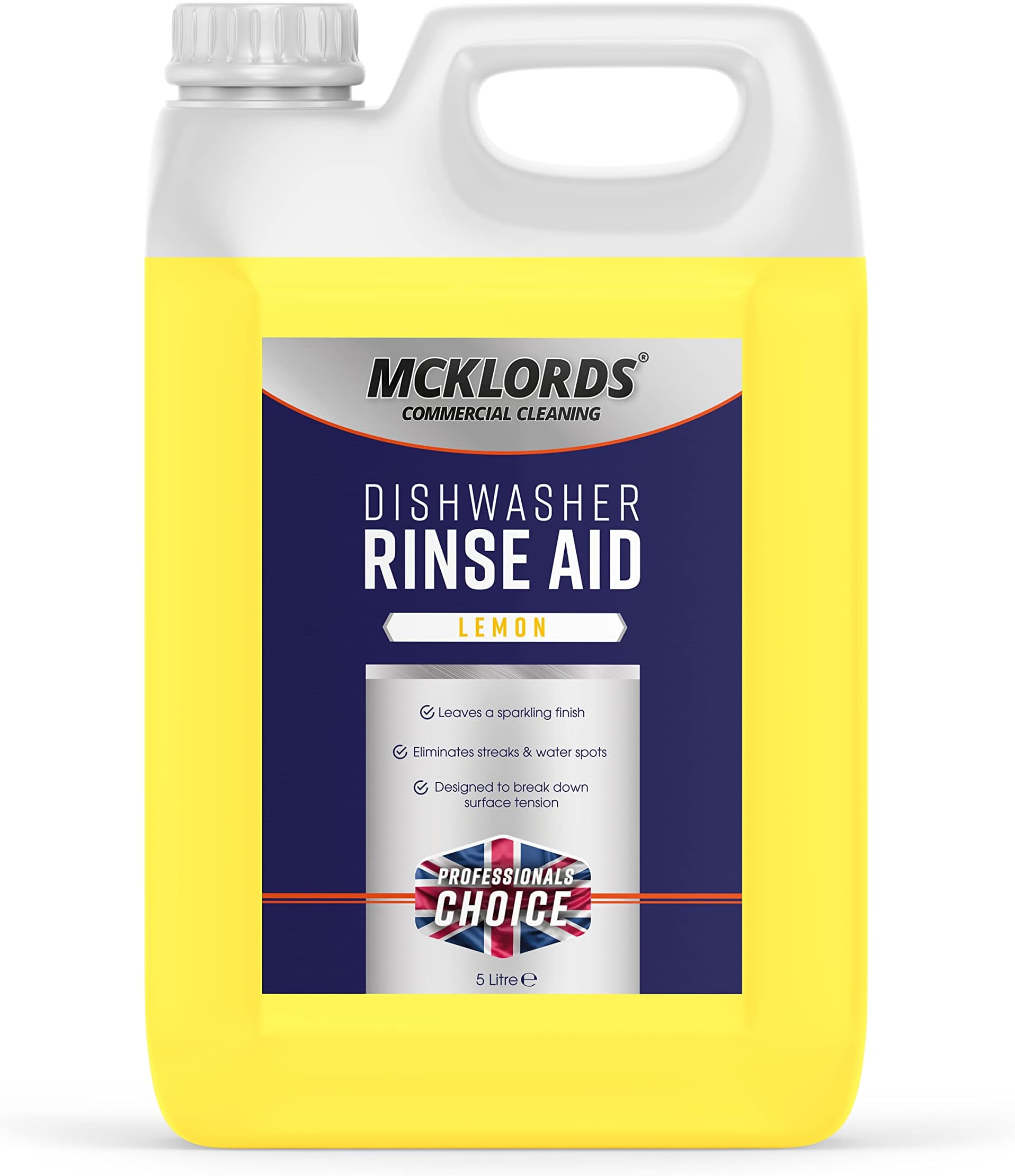 McKLords Commercial Dishwasher Rinse Aid Lemon Fragrance, Yellow, 5 Litre
