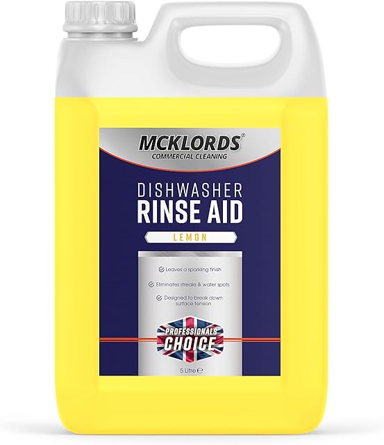 McKLords Commercial Dishwasher Rinse Aid Lemon Fragrance, Yellow, 5 Litre