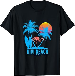 Divi Beach Aruba. Flamingo and palm trees tropical sunset T-Shirt for Men Women