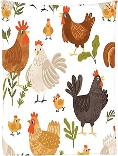 Ottoy Cute Roosters Chickens Super Soft Micro Fleece Blankets Quilt Plush Lightweight Dual-Sided Decorative Couch, Sofa, Travel, Lap, Bed Throw Blanket,60