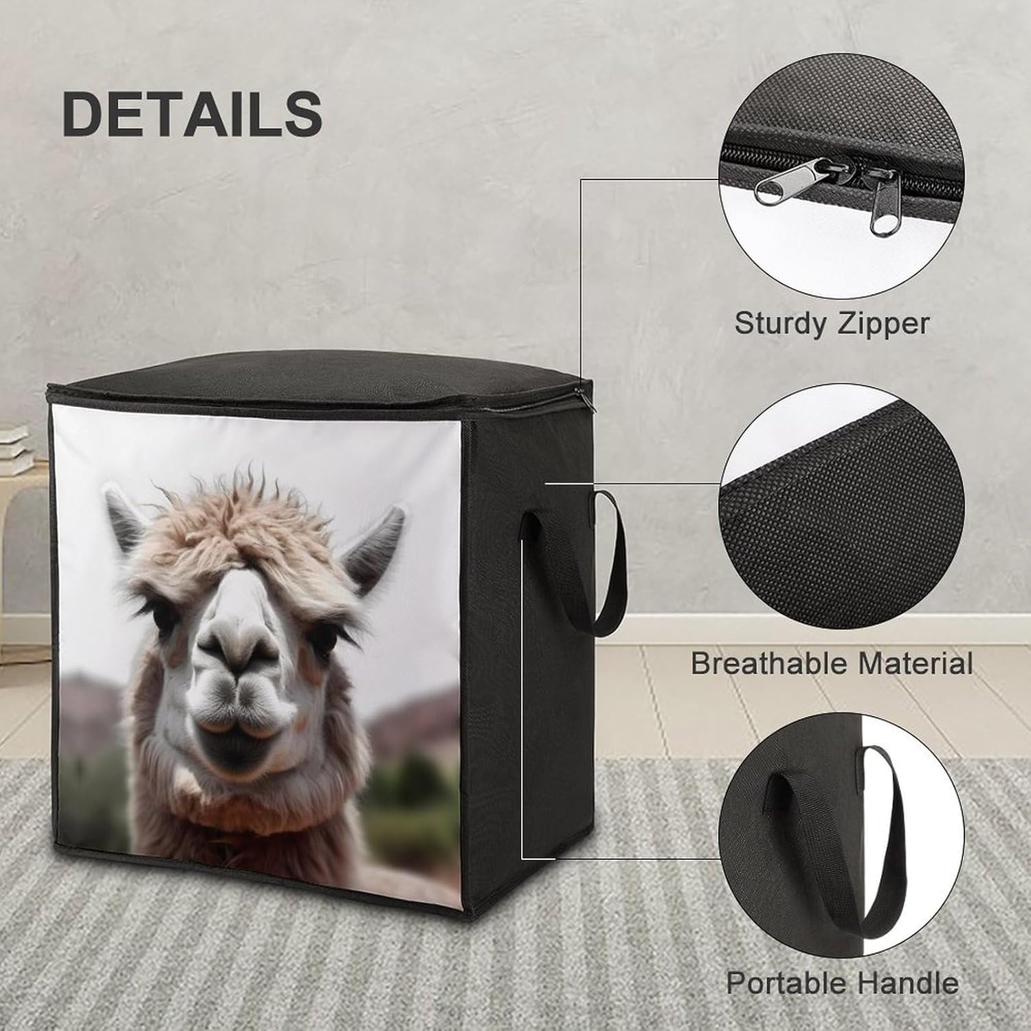 Quilt Storage Bag,Funny Alpaca Llama Printed Large Foldable Storage Container Portable Travel Storage Bag for Blankets, Quilts, Clothes, Comforter, Bedding And Pillows