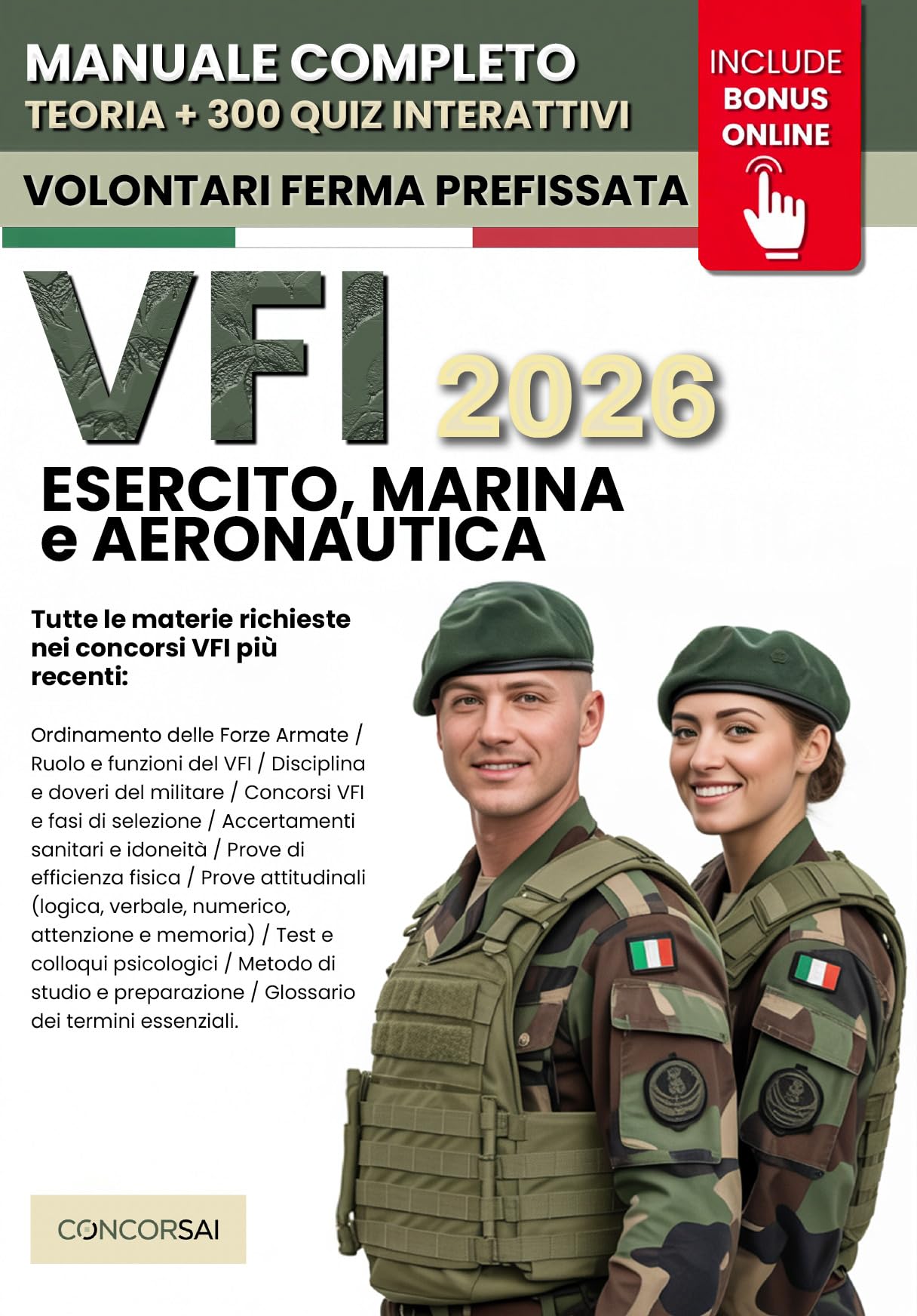 Livre de quiz Concorso VFI avec 300 tests pour réussir les épreuves de l'armée